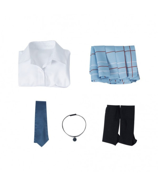 Women Light Blue Skirt White Top School Uniform JK Uniform Halloween Costume