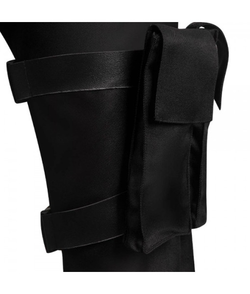 Men Black Tactical Suit Tight Top with Leather Strap Gun Pouch Halloween Costume