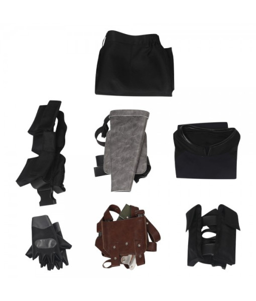 Men Black Tactical Suit Tight Top with Leather Strap Gun Pouch Halloween Costume