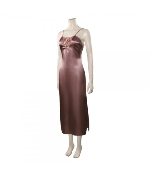 Women Dark Nude Color Silk Nightdress Hollow Design Sexy Lingerie
