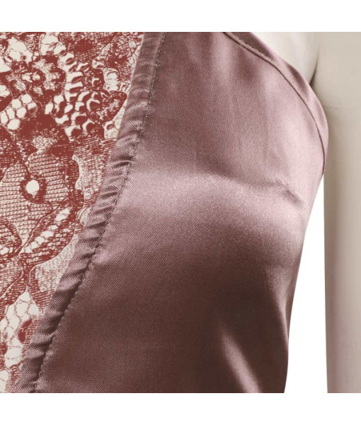 Women Dark Nude Color Silk Nightdress Hollow Design Sexy Lingerie
