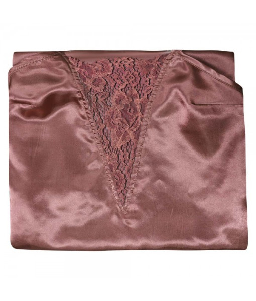 Women Dark Nude Color Silk Nightdress Hollow Design Sexy Lingerie