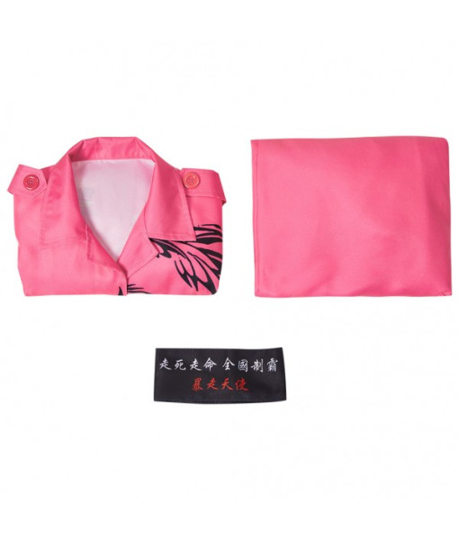 Women Pink Japanese Bakuzoku Uniform Motorcyle Gang Halloween Carnival Suit Costume