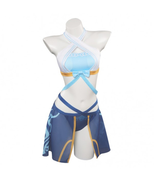 Women Blue Design Pattern 2Pcs Swimsuit Clearence 
