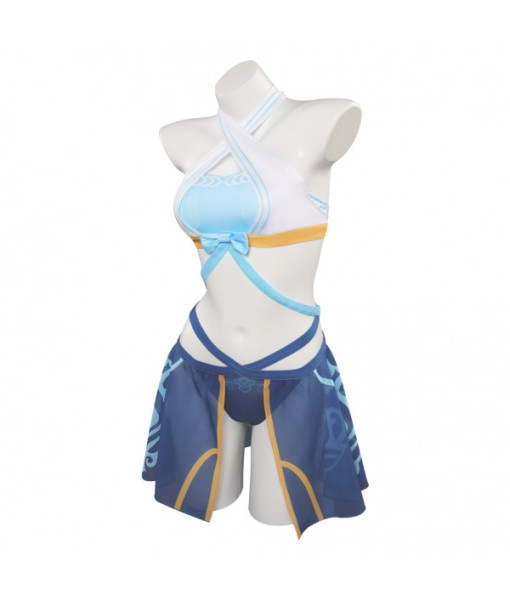 Women Blue Design Pattern 2Pcs Swimsuit Clearence 
