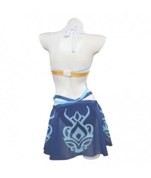 Women Blue Design Pattern 2Pcs Swimsuit Clearence 