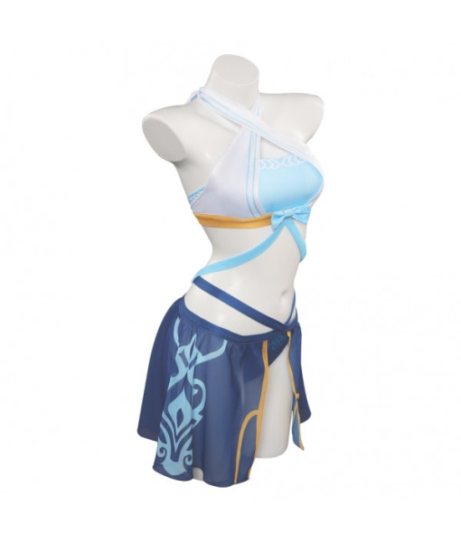 Women Blue Design Pattern 2Pcs Swimsuit Clearence 