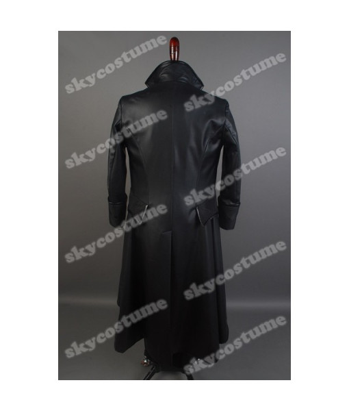 Men Black Leather Coat Pirate Role Play Halloween Costume 