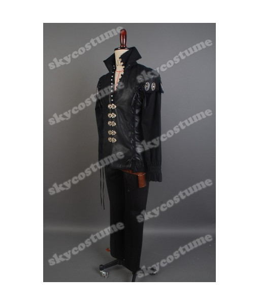 Men Black Leather Coat Pirate Role Play Halloween Costume 