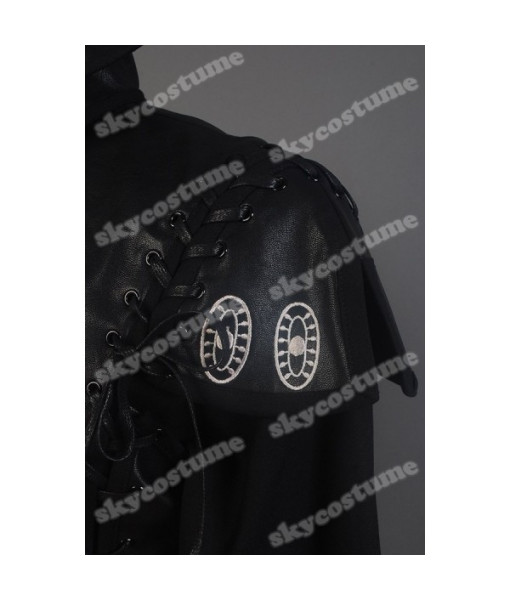 Men Black Leather Coat Pirate Role Play Halloween Costume 
