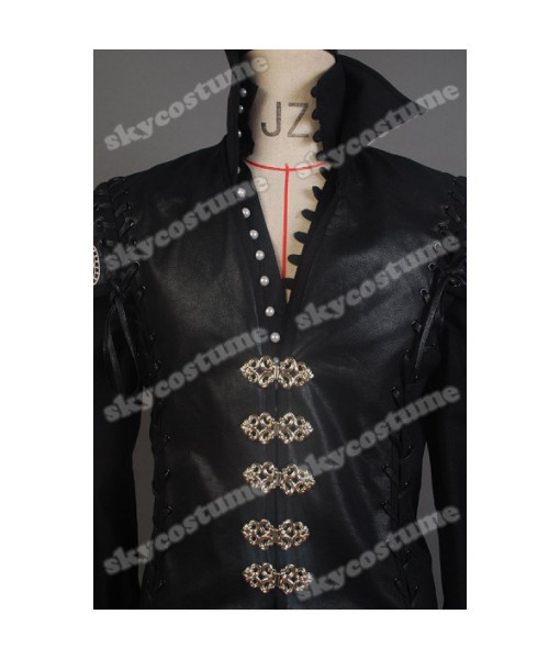 Men Black Leather Coat Pirate Role Play Halloween Costume 