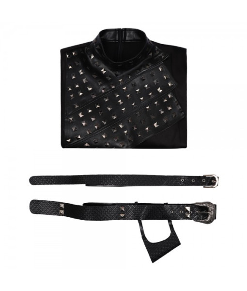 Men Medieval Fantasy Black Leather Prince Outfit Halloween Stage Costume