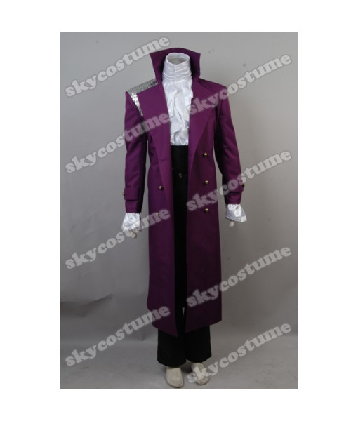 Men Purple Coat White Lace Lining Rockstar Stage Halloween Costume 