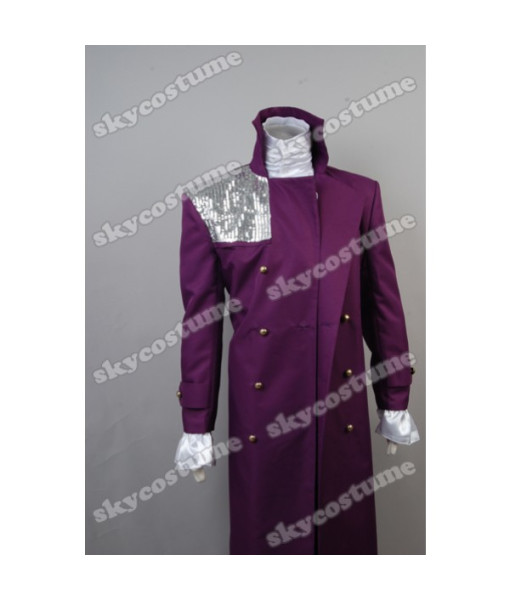 Men Purple Coat White Lace Lining Rockstar Stage Halloween Costume 