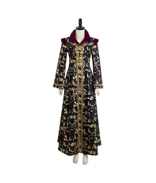 Women Fantasy Royal Black Golden Printed Long Dress Halloween Carnival Costume
