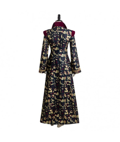 Women Fantasy Royal Black Golden Printed Long Dress Halloween Carnival Costume