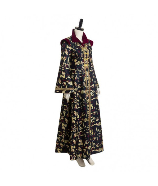 Women Fantasy Royal Black Golden Printed Long Dress Halloween Carnival Costume