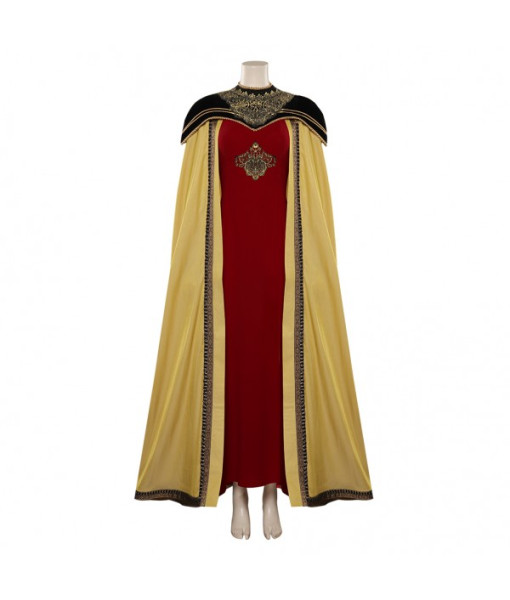 Women Medieval Fantasy Yellow Cape Royal Outfit Deluxe Dress Queen Halloween Costume