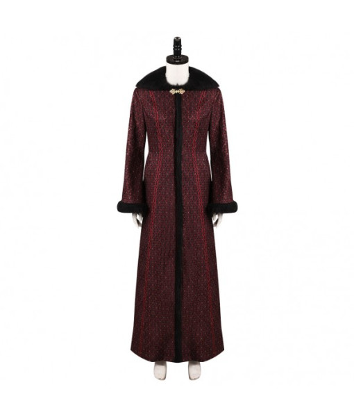 Women Medieval Dark Red Fur Collar Dress Queen Halloween Costume 