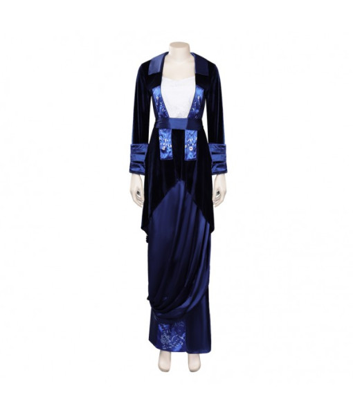 Women 90s Dark Blue Silk Dress Halloween Costume