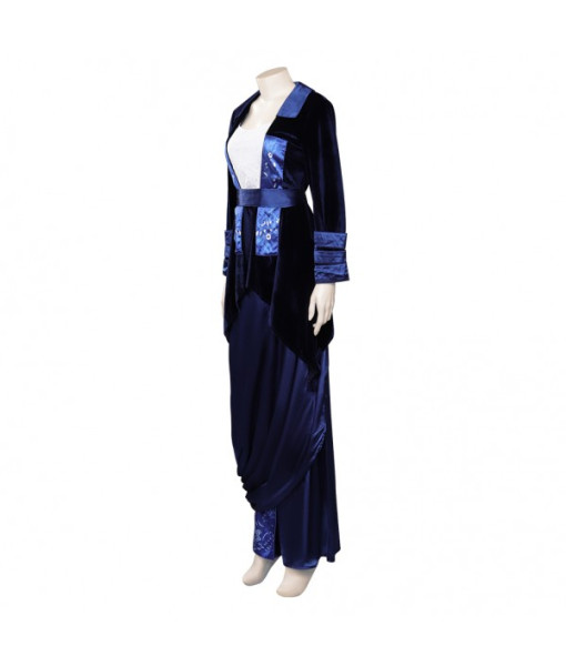 Women 90s Dark Blue Silk Dress Halloween Costume