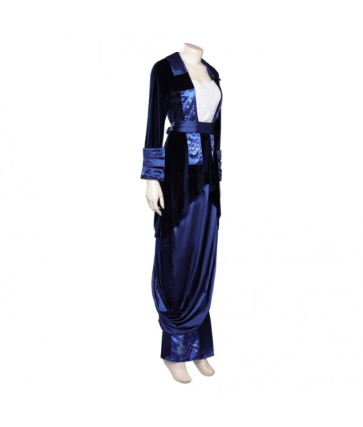 Women 90s Dark Blue Silk Dress Halloween Costume