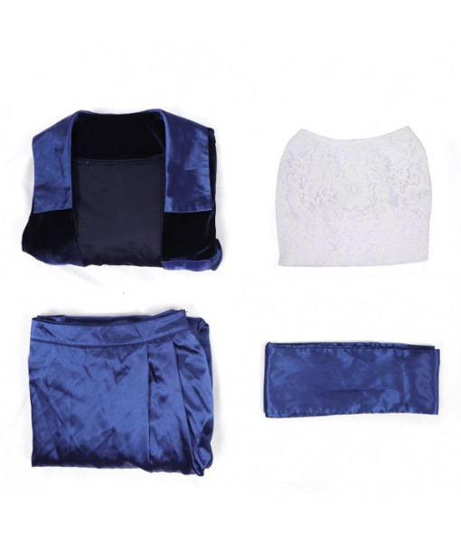 Women 90s Dark Blue Silk Dress Halloween Costume