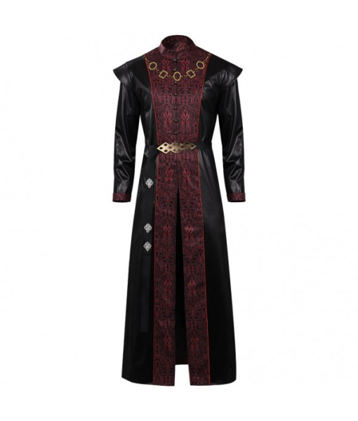 Men Medieval Fantasy King Black Leather Coat Halloween Costume