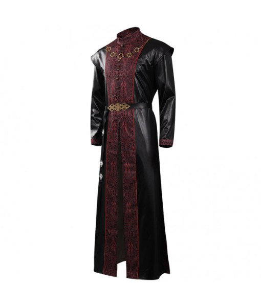 Men Medieval Fantasy King Black Leather Coat Halloween Costume