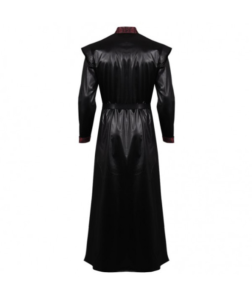 Men Medieval Fantasy King Black Leather Coat Halloween Costume