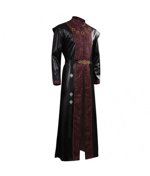 Men Medieval Fantasy King Black Leather Coat Halloween Costume