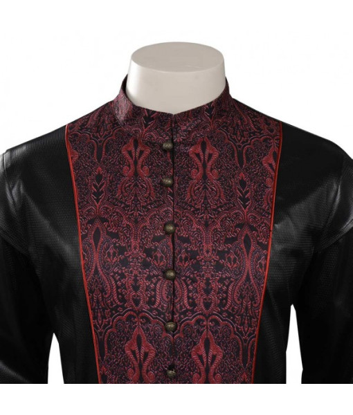 Men Medieval Fantasy King Black Leather Coat Halloween Costume