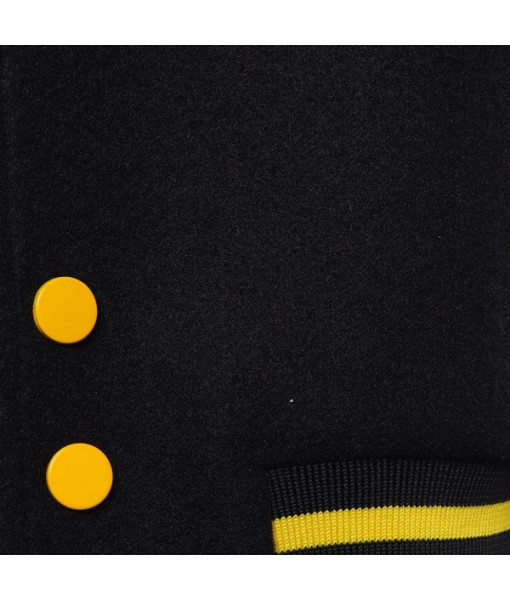 Men Yellow Sleeves Black Baseball Jacket Yellowjacket Printed Sportswear 